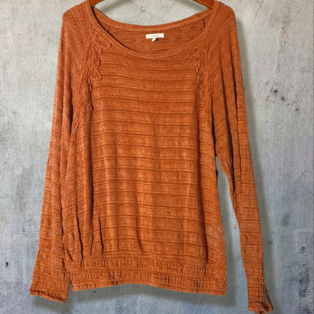 Maurices Burnt Orange Longsleeve Lightweight Knit Sweater With Lace Applique 1x